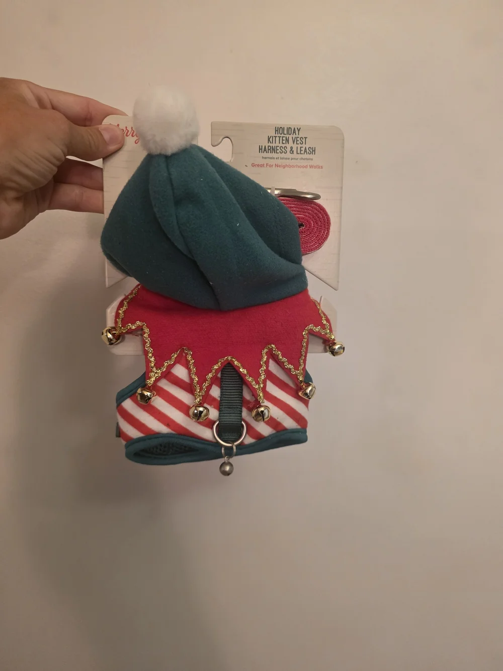 Holiday Kitten Harness & Leash Set - Teal, Red, White